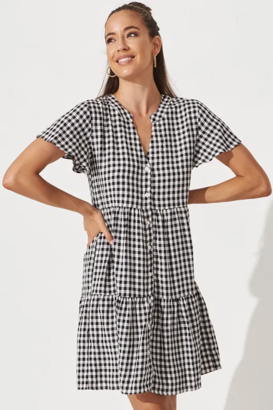 Adeline Shirt Dress In Black And White Gingham sold by St Frock