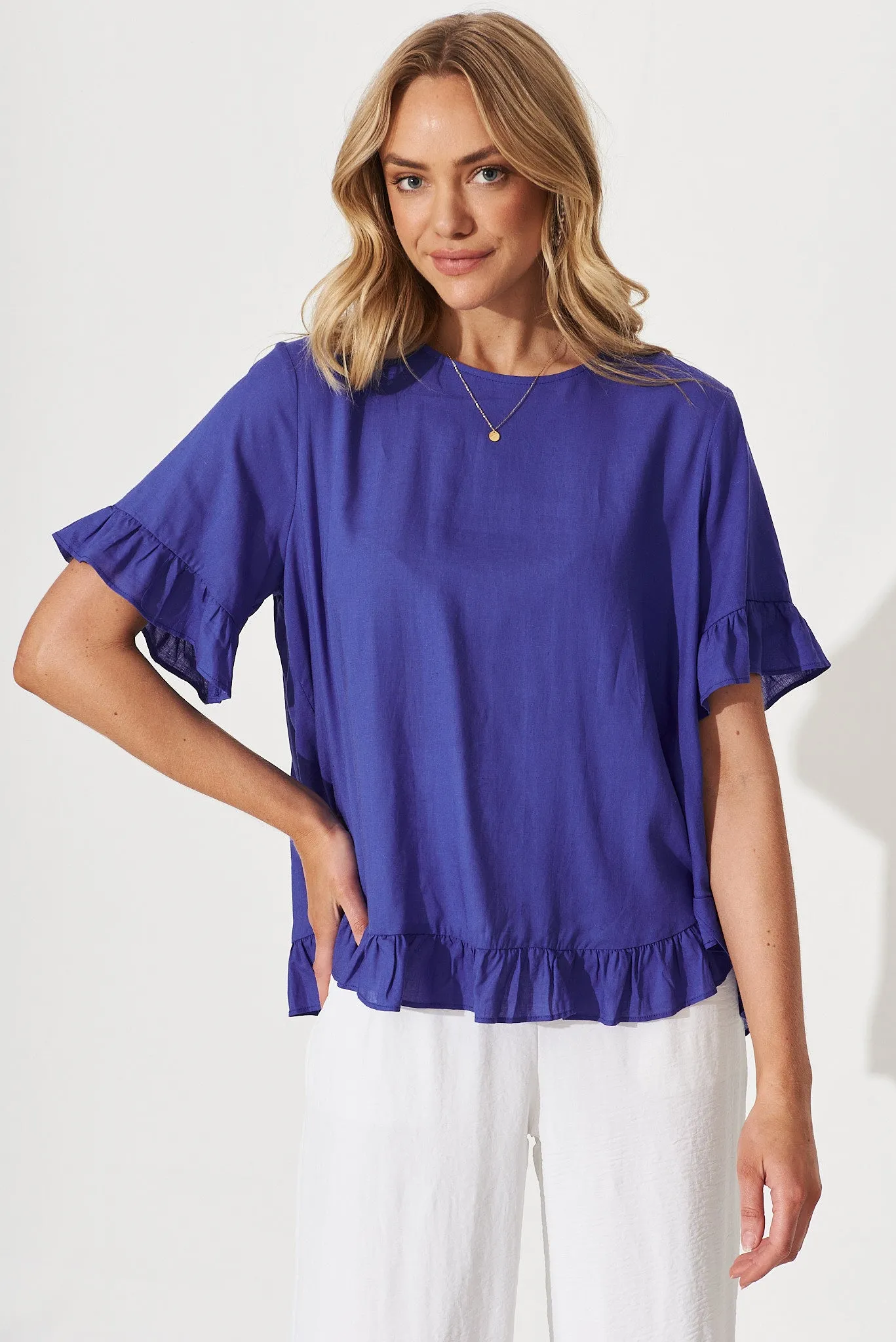 Carmeline Smock Top In Blue Linen Blend sold by St Frock product image thumbnail 4
