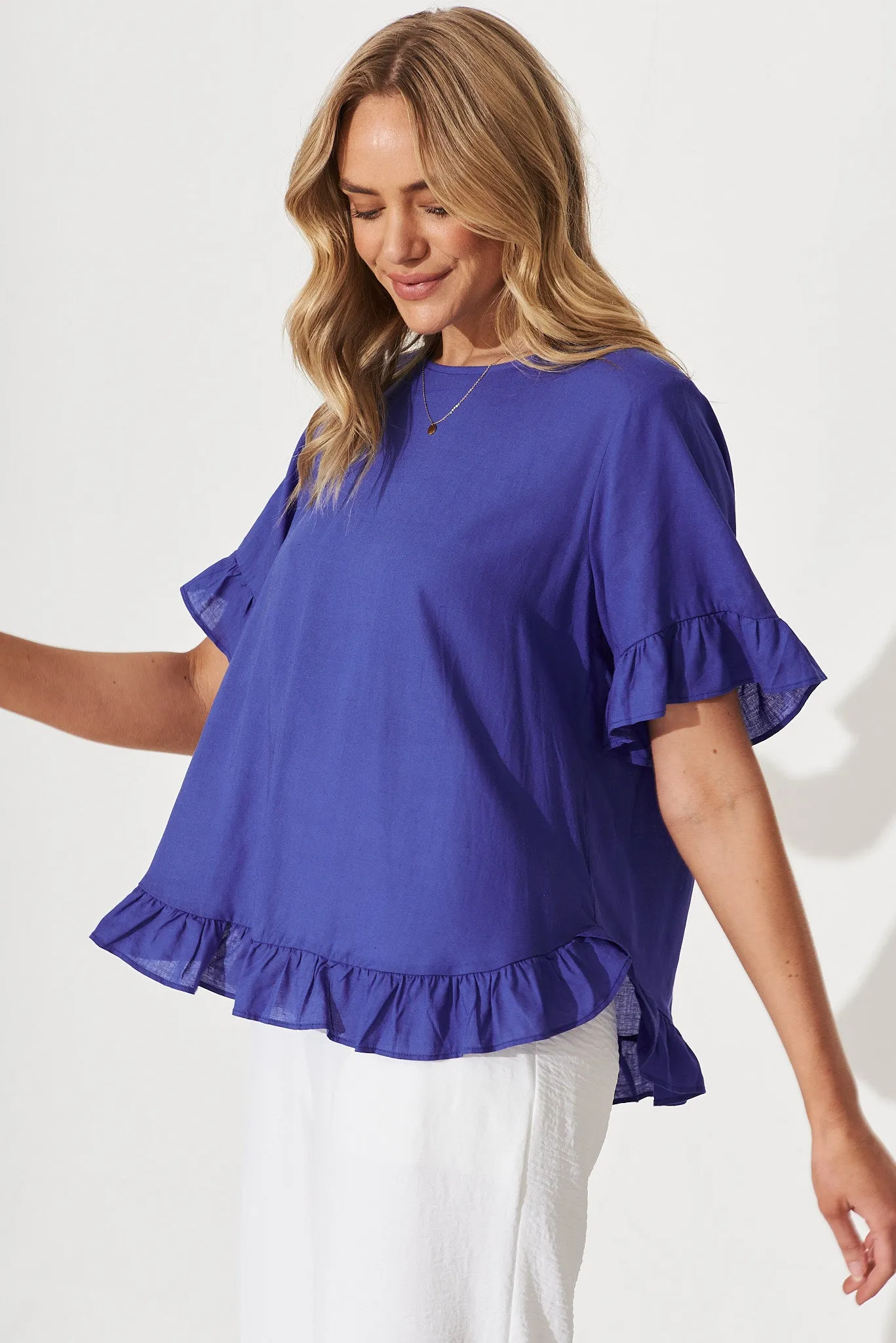 Carmeline Smock Top In Blue Linen Blend sold by St Frock product image thumbnail 3