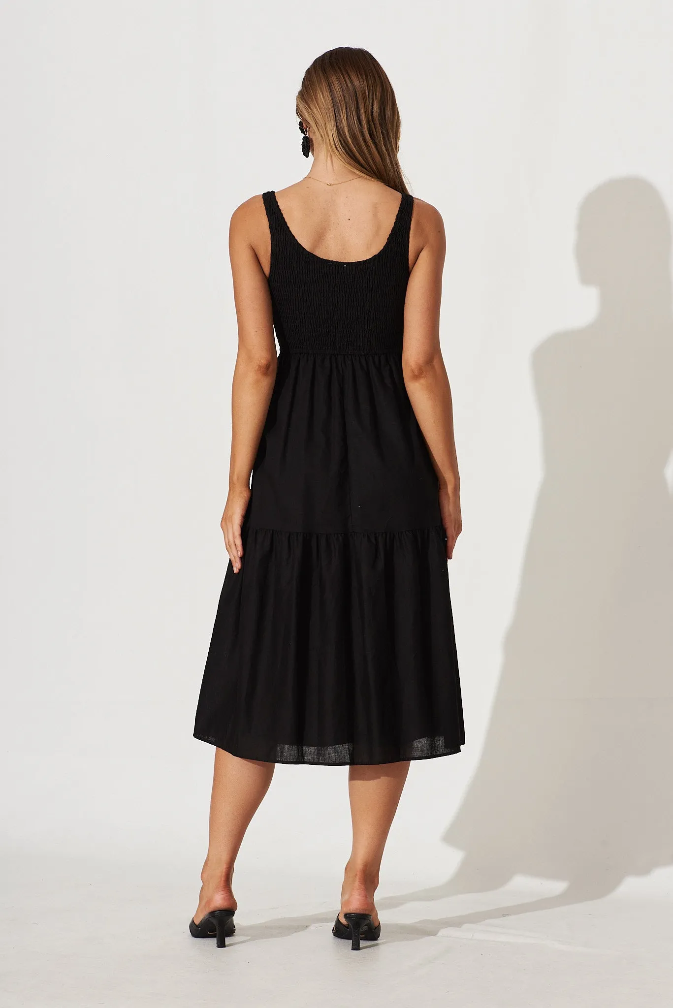 Caribbean Midi Dress In Black Cotton Linen sold by St Frock product image thumbnail 4