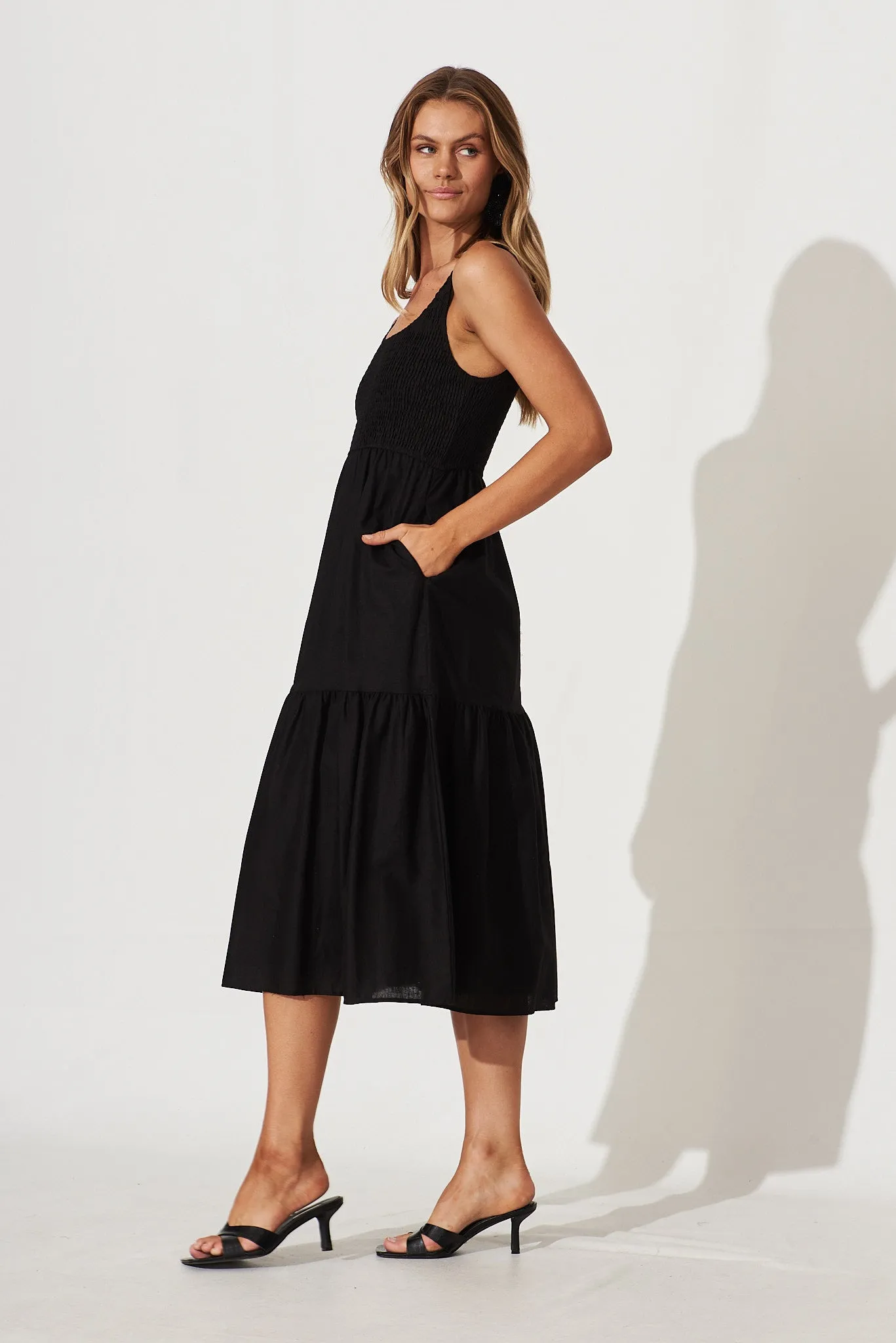 Caribbean Midi Dress In Black Cotton Linen sold by St Frock product image thumbnail 3