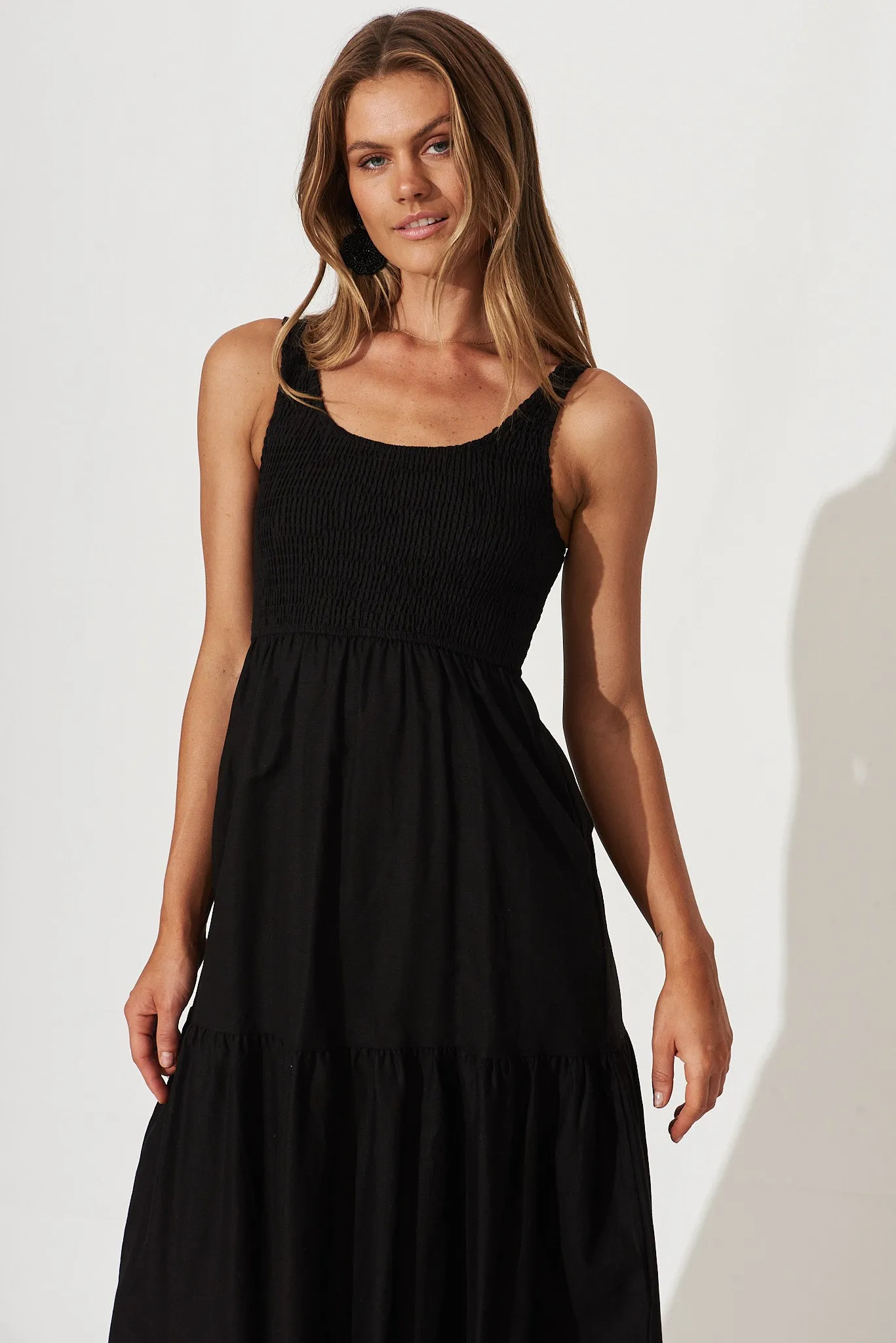 Caribbean Midi Dress In Black Cotton Linen sold by St Frock product image thumbnail 2