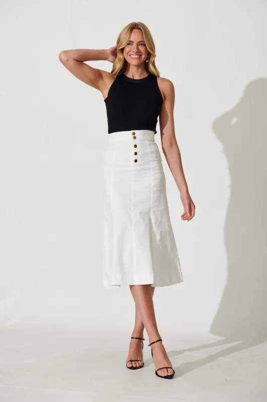 Eclaire Midi Denim Skirt In White sold by St Frock