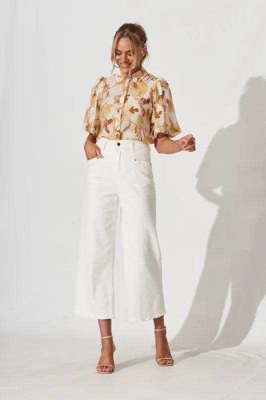 Aeryn Shirt In White With Rust Floral sold by St Frock