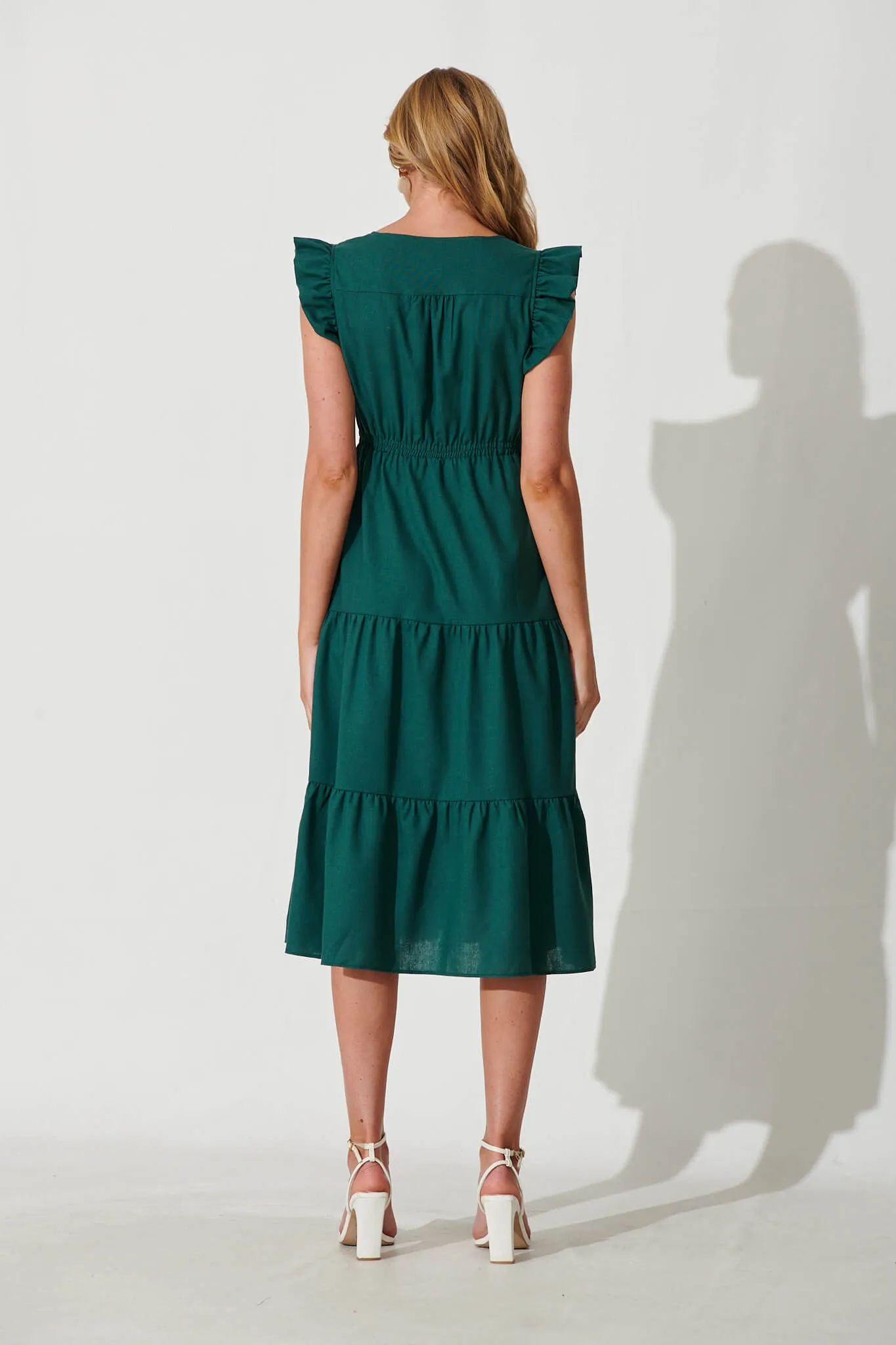 Karina Midi Dress In Teal Cotton Linen sold by St Frock product image thumbnail 4