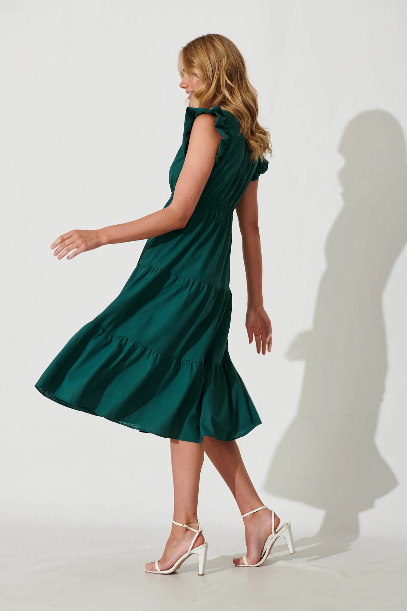 Karina Midi Dress In Teal Cotton Linen sold by St Frock product image thumbnail 3