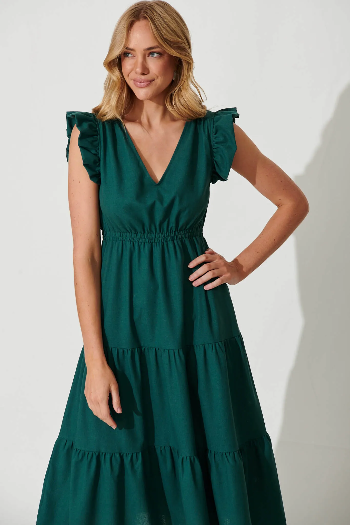 Karina Midi Dress In Teal Cotton Linen sold by St Frock product image thumbnail 2