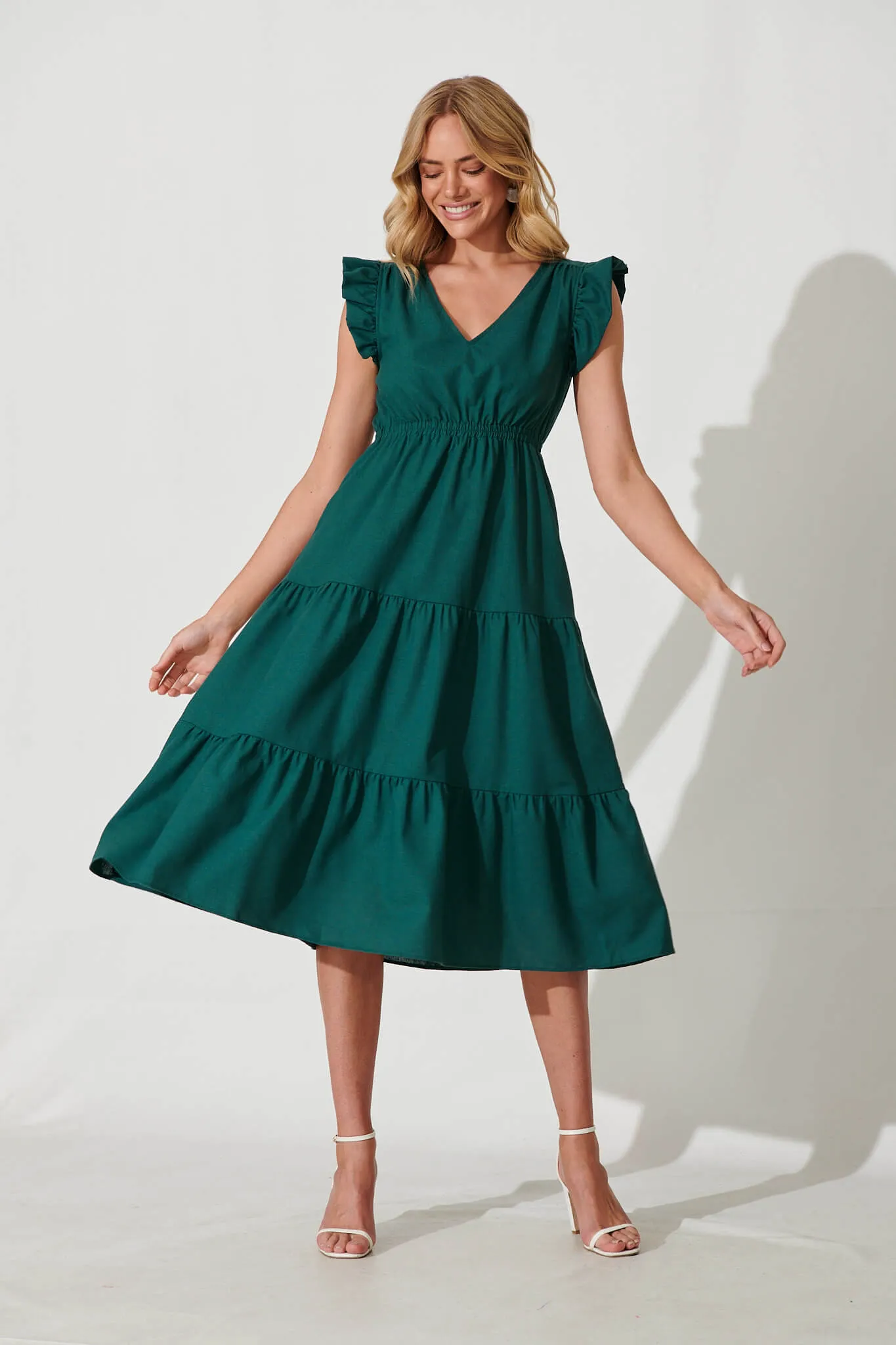 Karina Midi Dress In Teal Cotton Linen sold by St Frock