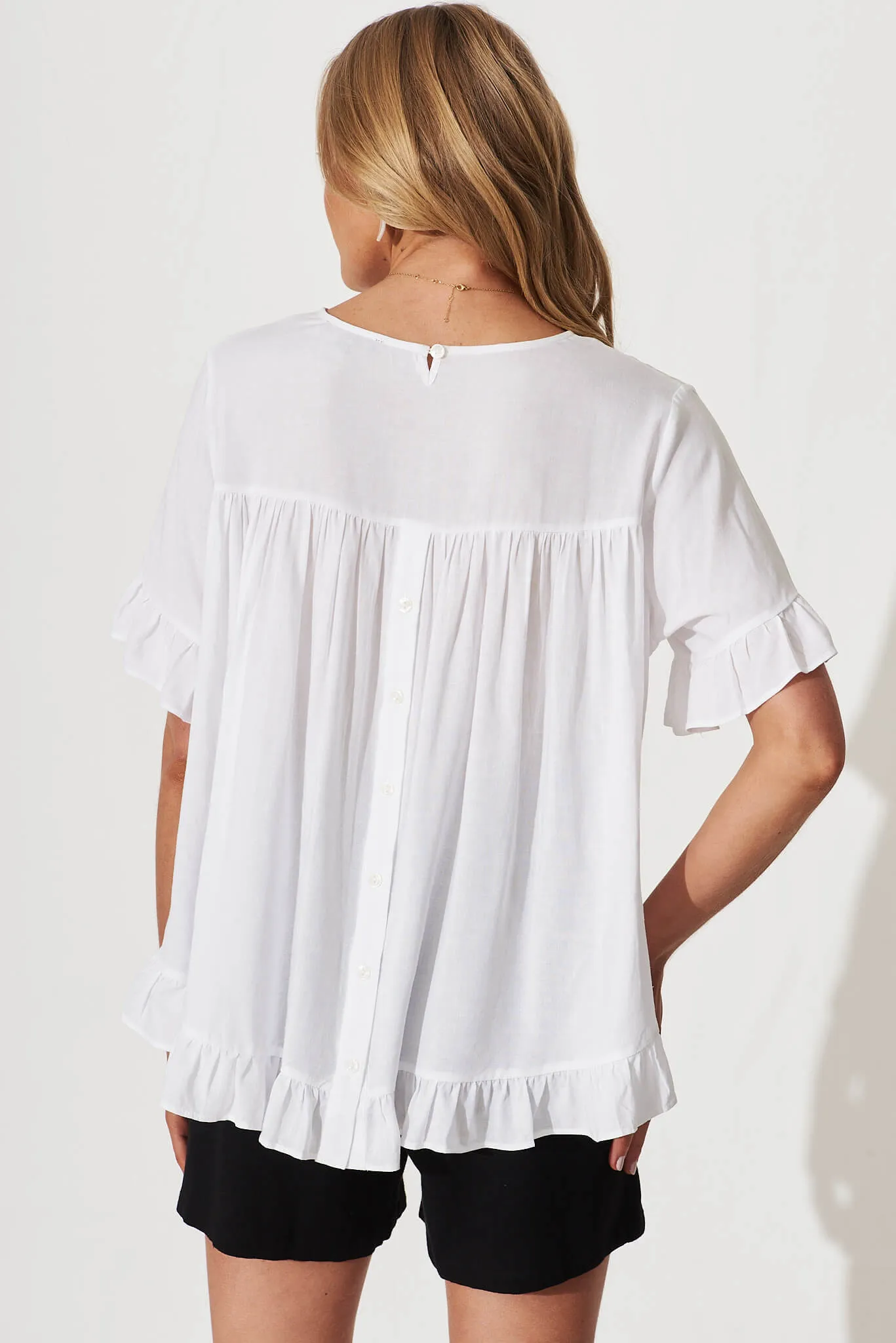 Carmeline Smock Top In White Linen Blend sold by St Frock product image thumbnail 3