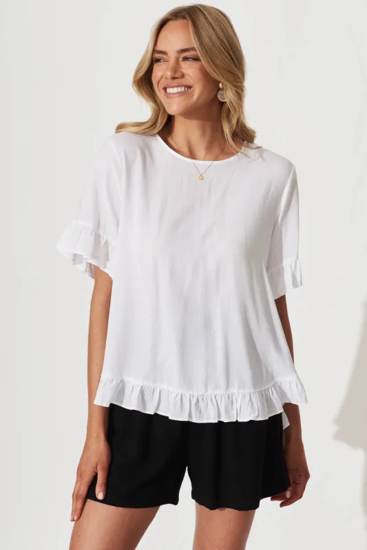 Carmeline Smock Top In White Linen Blend sold by St Frock