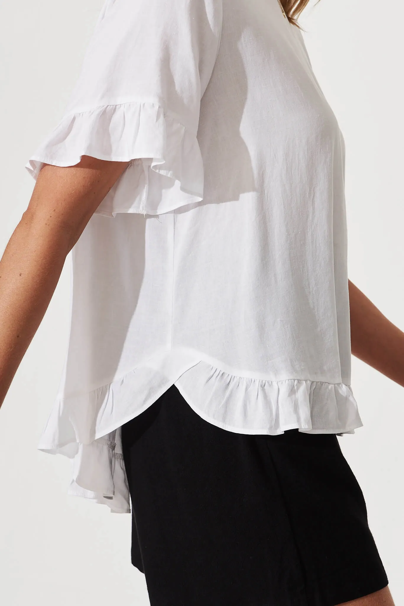 Carmeline Smock Top In White Linen Blend sold by St Frock product image thumbnail 5