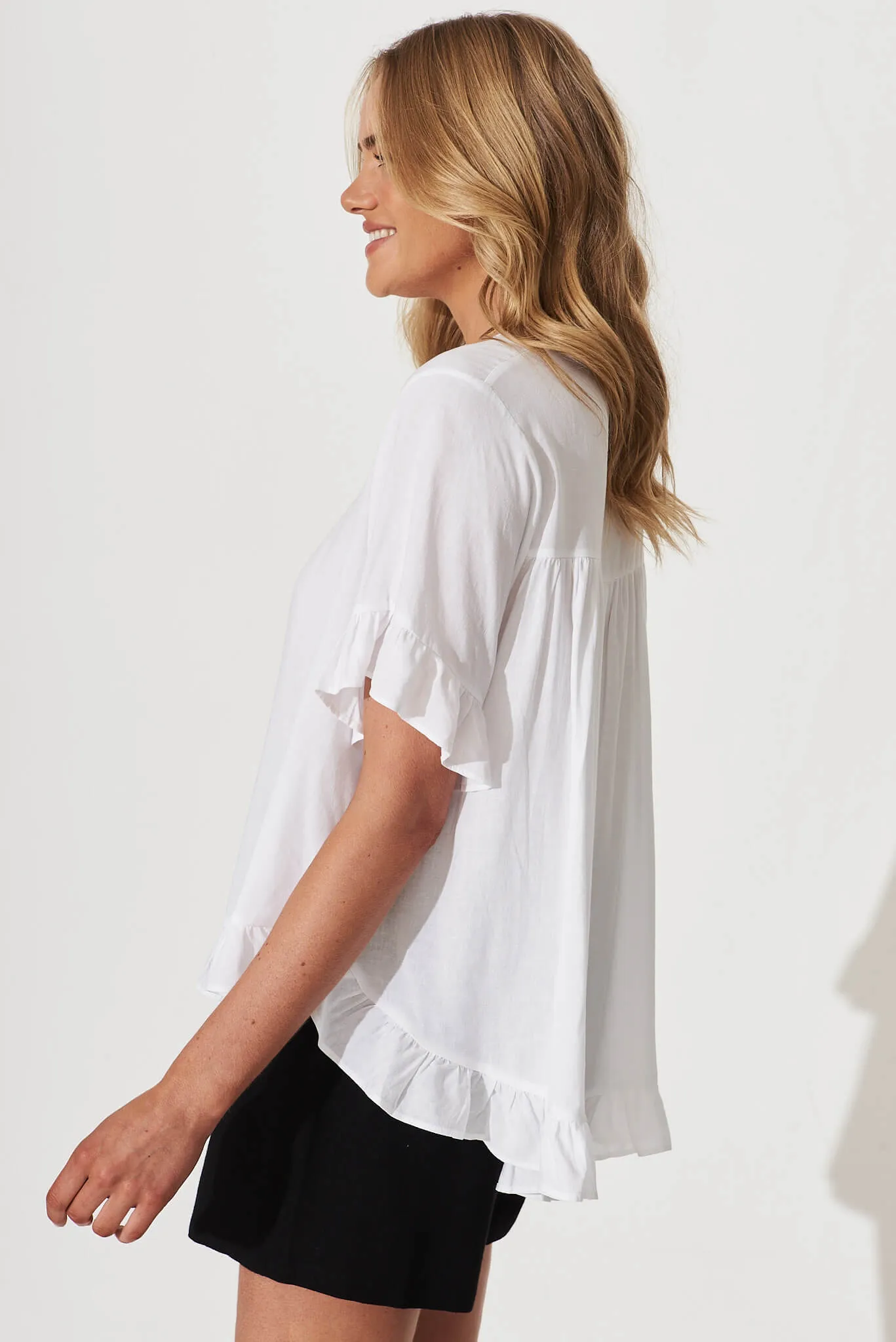 Carmeline Smock Top In White Linen Blend sold by St Frock product image thumbnail 2