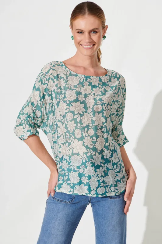 Orleans Top In Sage Green With Cream Floral sold by St Frock