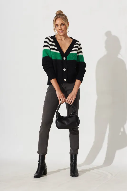 Wymington Knit Cardigan In Black Stripe Wool Blend sold by St Frock