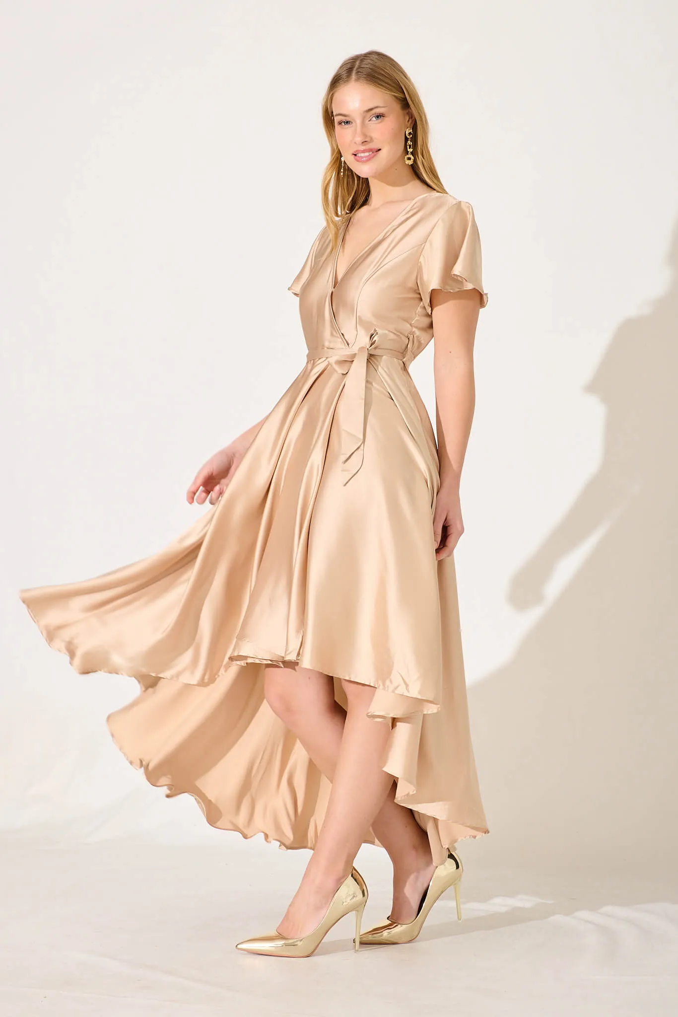 Loulou Maxi Dress In Champagne Satin sold by St Frock product image thumbnail 2