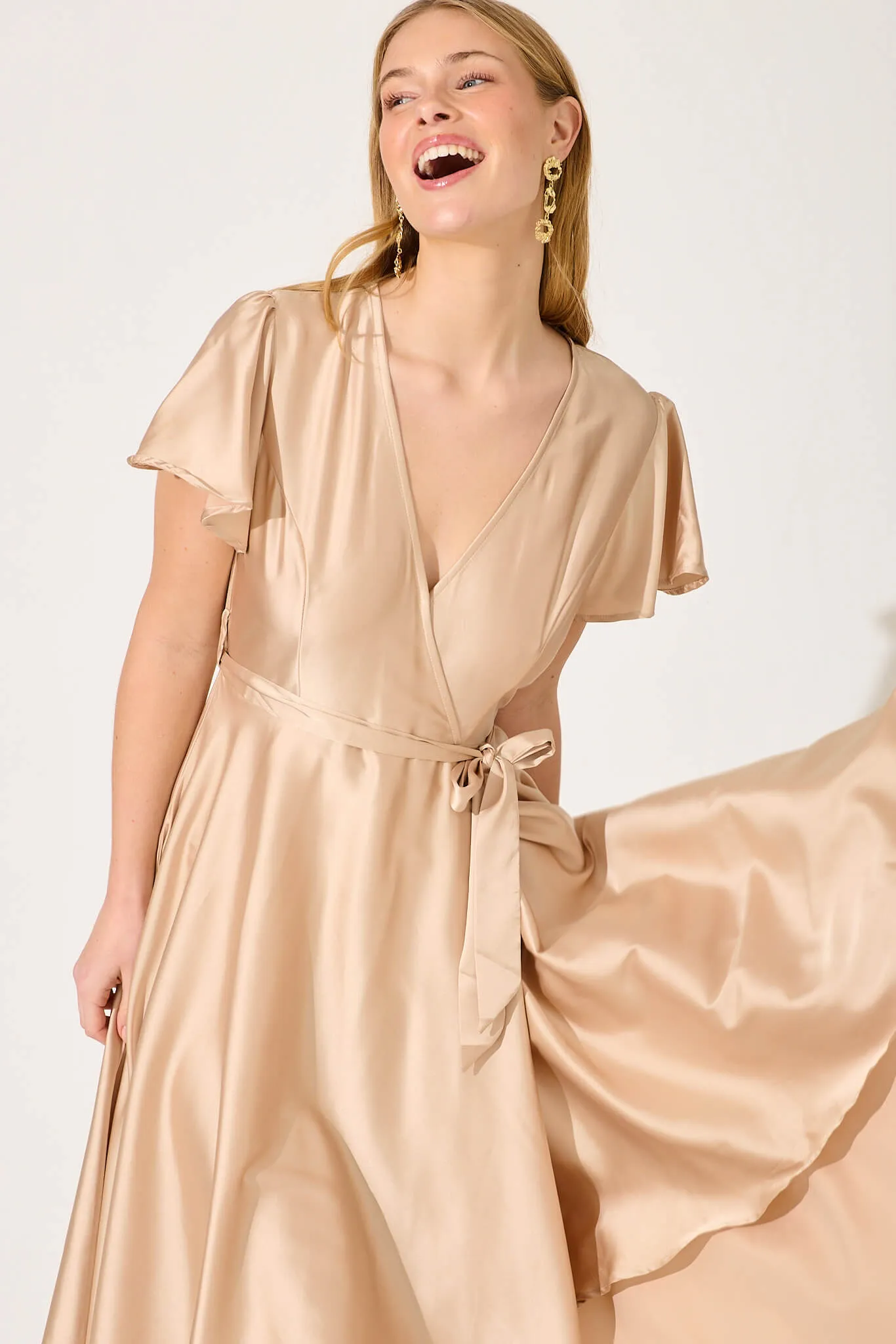 Loulou Maxi Dress In Champagne Satin sold by St Frock product image thumbnail 4