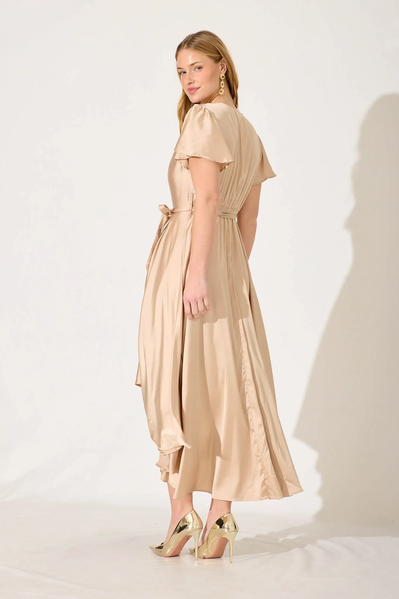 Loulou Maxi Dress In Champagne Satin sold by St Frock product image thumbnail 3