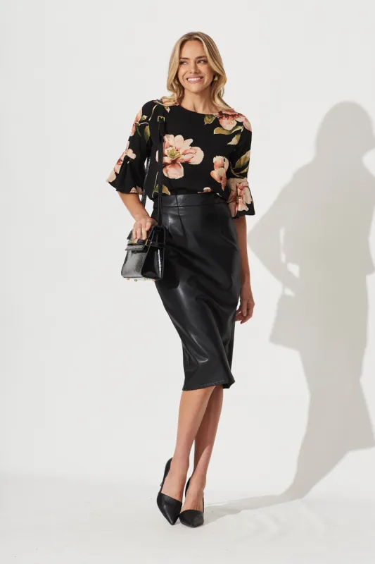 Tai Top In Black With Blush Floral Bubble Crepe sold by St Frock