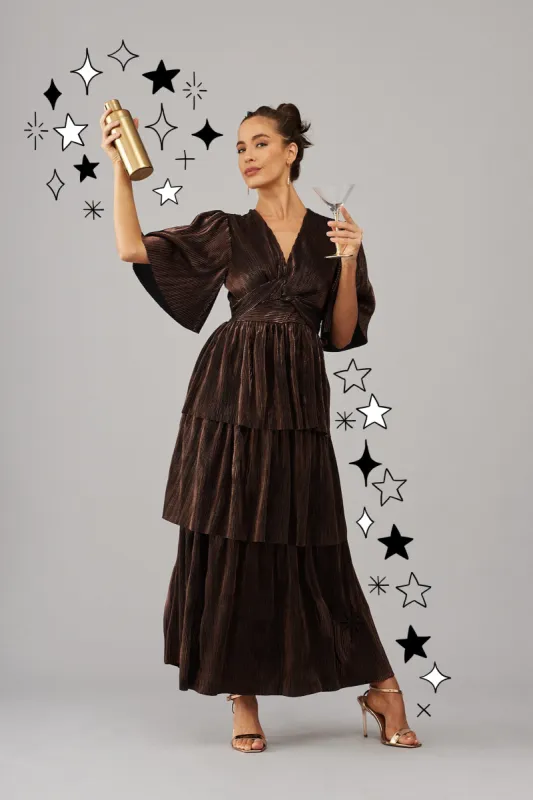 Carnation Maxi Dress In Bronze Lurex sold by St Frock