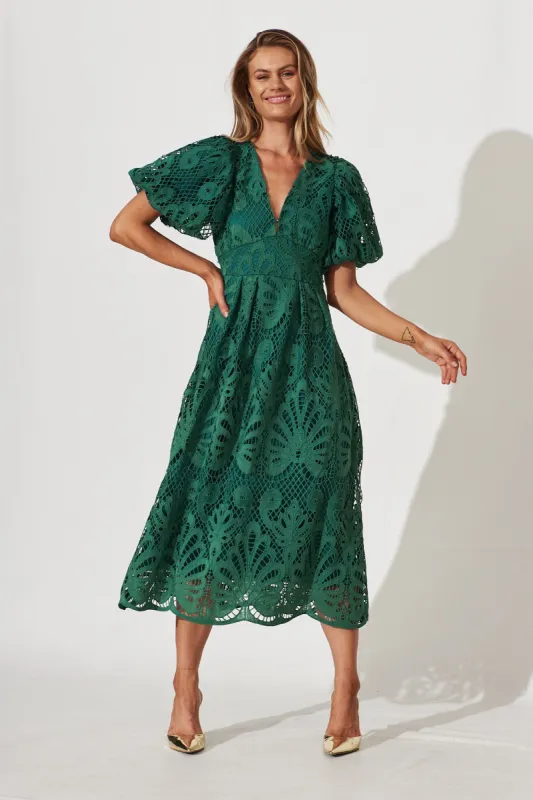 Millie Lace Maxi Dress In Emerald sold by St Frock