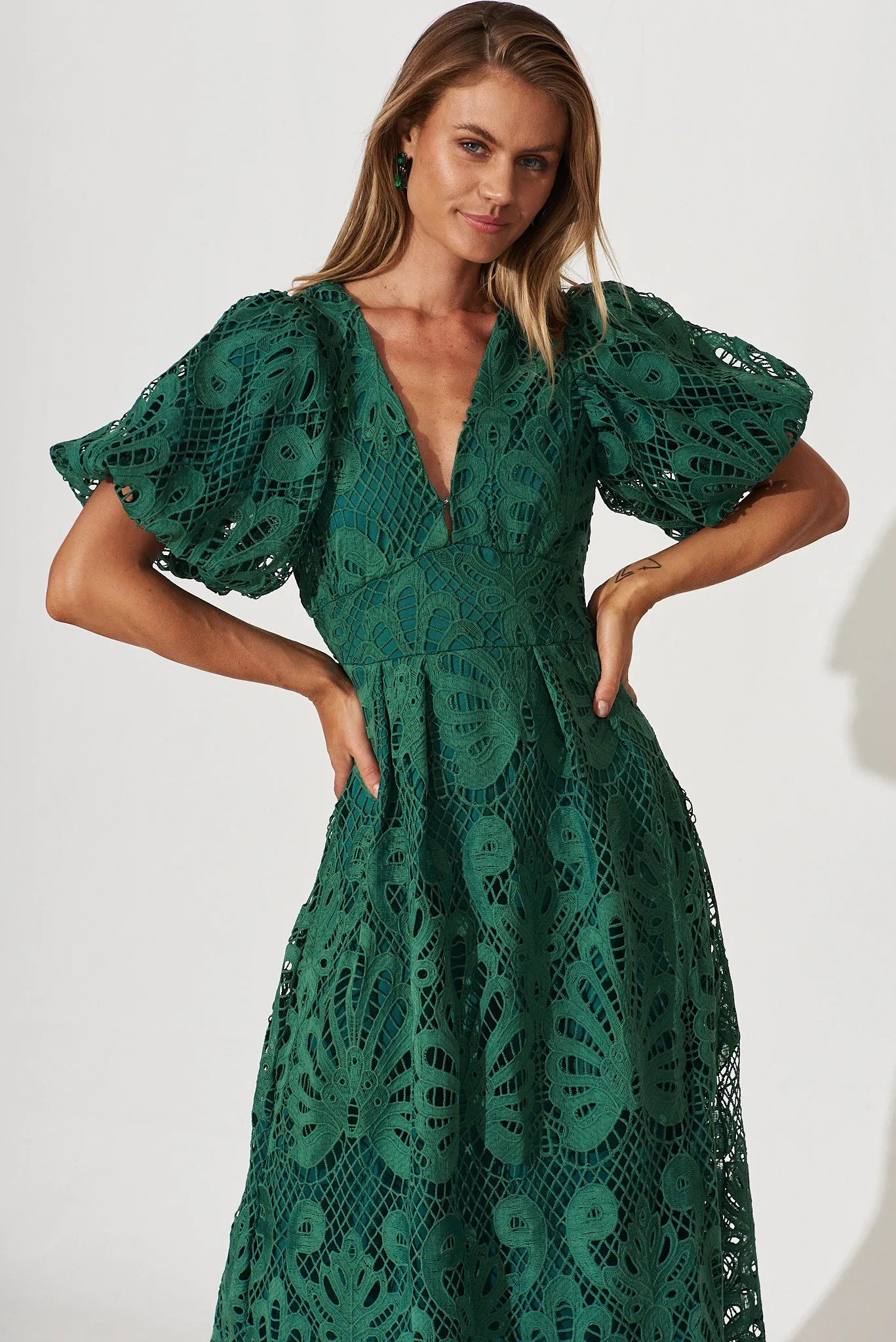 Millie Lace Maxi Dress In Emerald sold by St Frock product image thumbnail 2