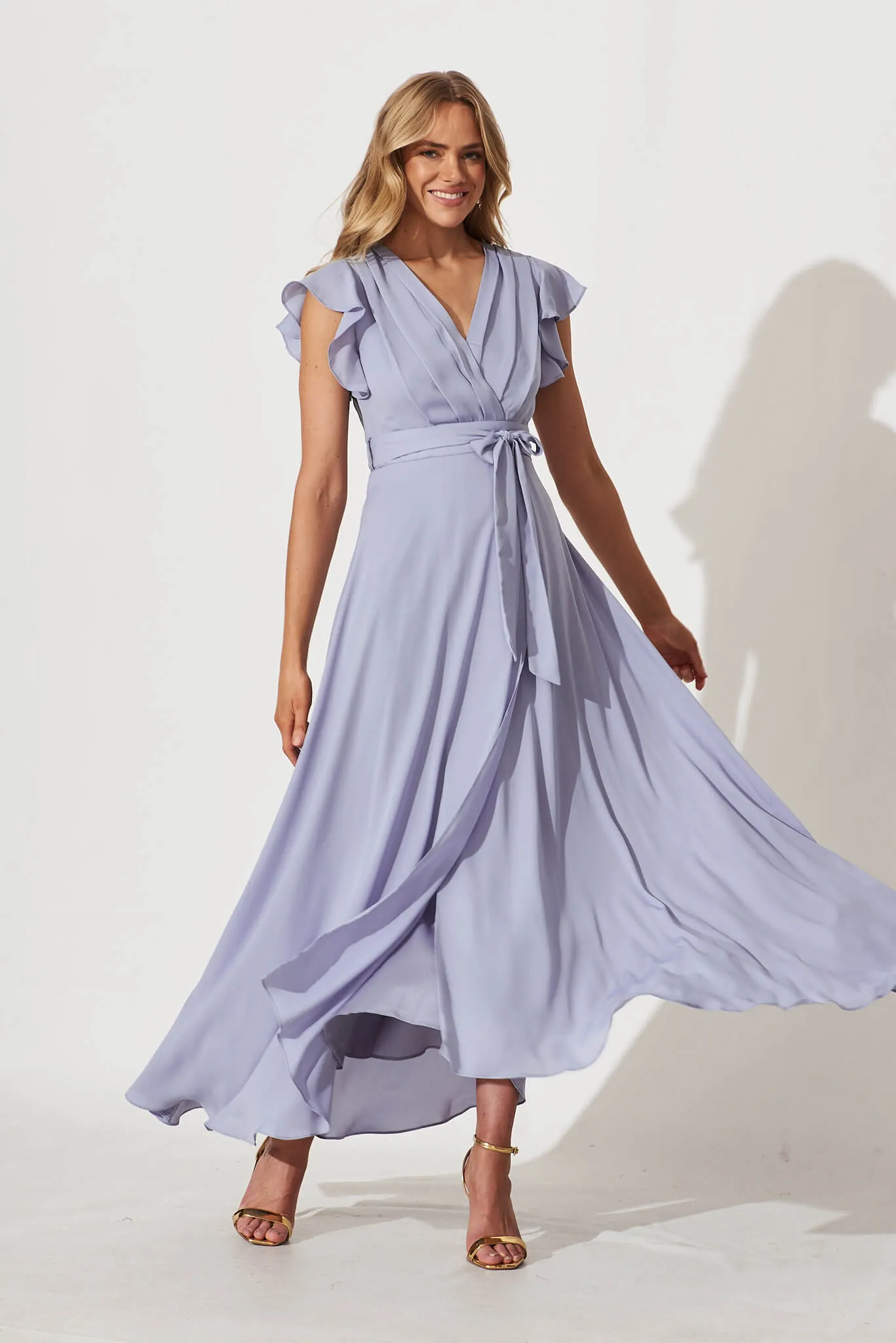 Wynter Maxi Dress in Dusty Blue Chiffon sold by St Frock