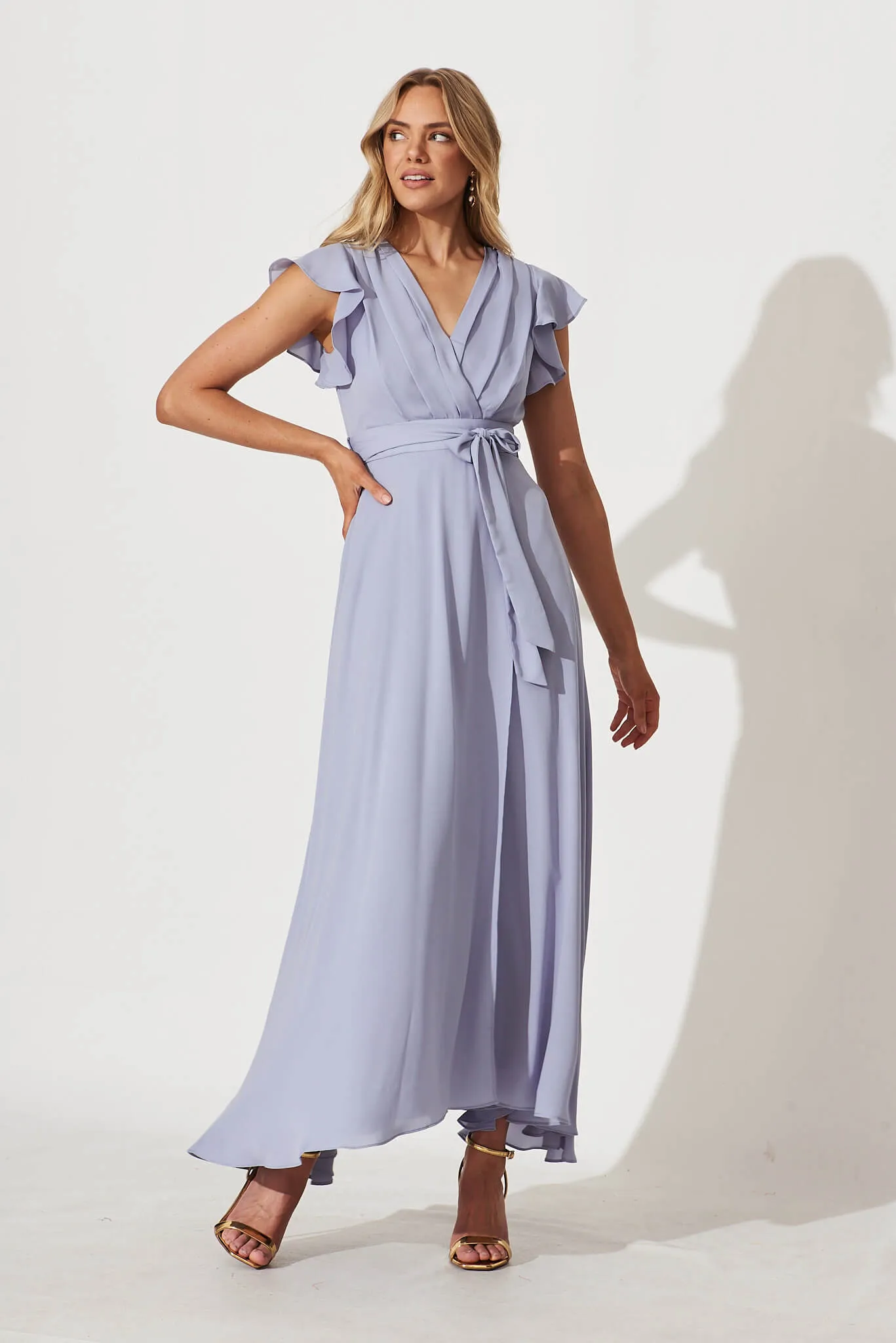 Wynter Maxi Dress in Dusty Blue Chiffon sold by St Frock product image thumbnail 5