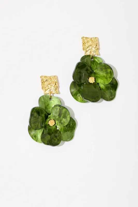Artemis Drop Earrings In Gold With Green Resin sold by St Frock