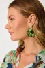 Artemis Drop Earrings In Gold With Green Resin sold by St Frock