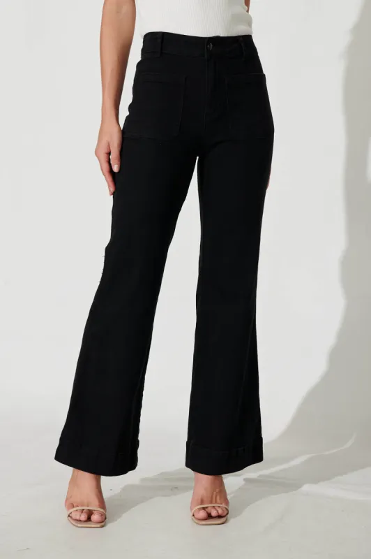 Nita High Rise Wide Leg Jean In Black Denim sold by St Frock