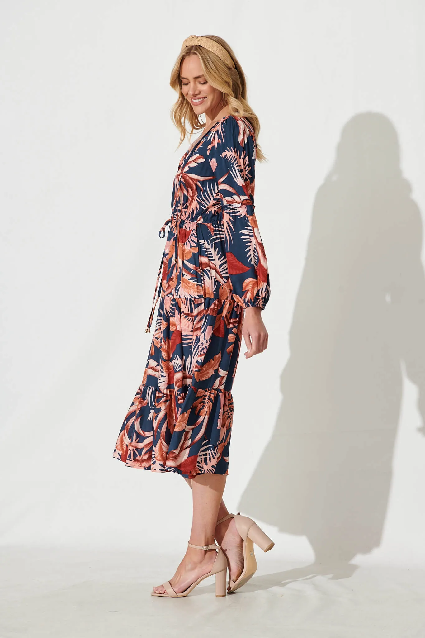 Ti Amo Midi Dress In Navy With Rust Floral Print sold by St Frock product image thumbnail 3