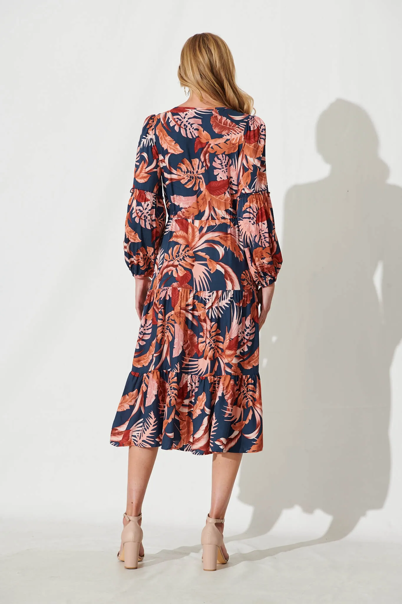 Ti Amo Midi Dress In Navy With Rust Floral Print sold by St Frock product image thumbnail 4