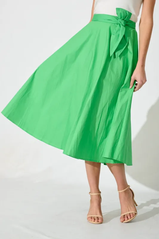 Ivy Midi Skirt In Green Cotton sold by St Frock