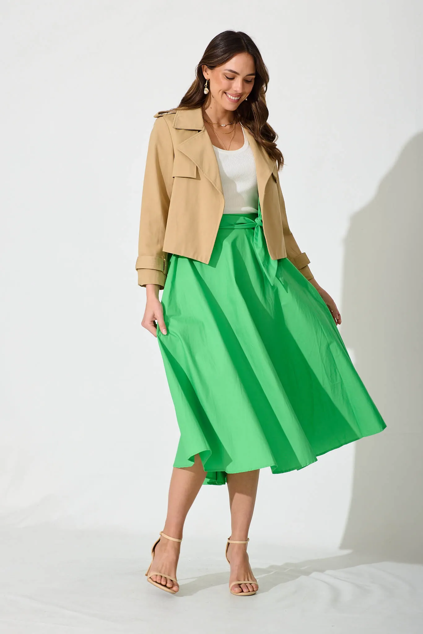 Ivy Midi Skirt In Green Cotton sold by St Frock product image thumbnail 5