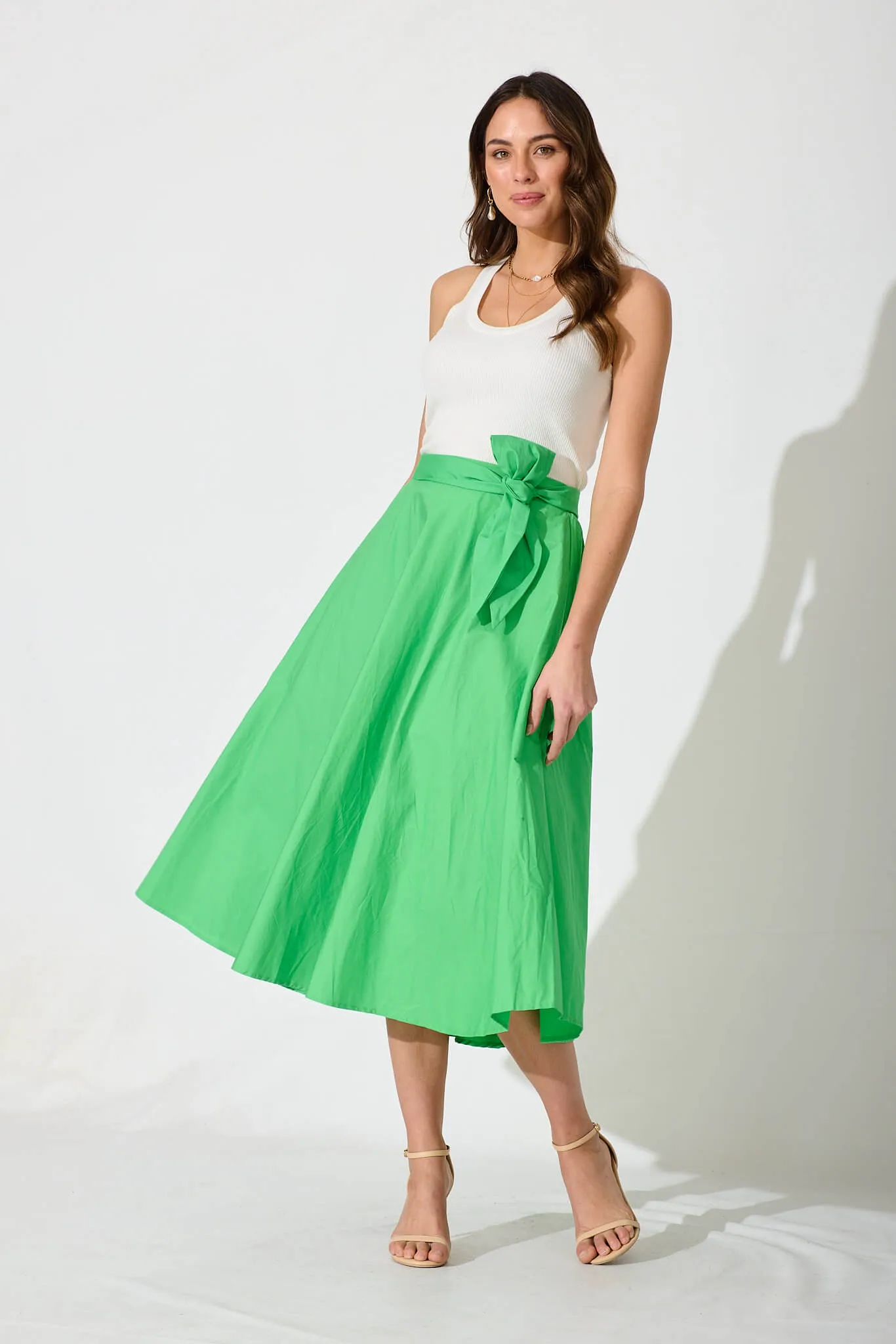Ivy Midi Skirt In Green Cotton sold by St Frock product image thumbnail 4