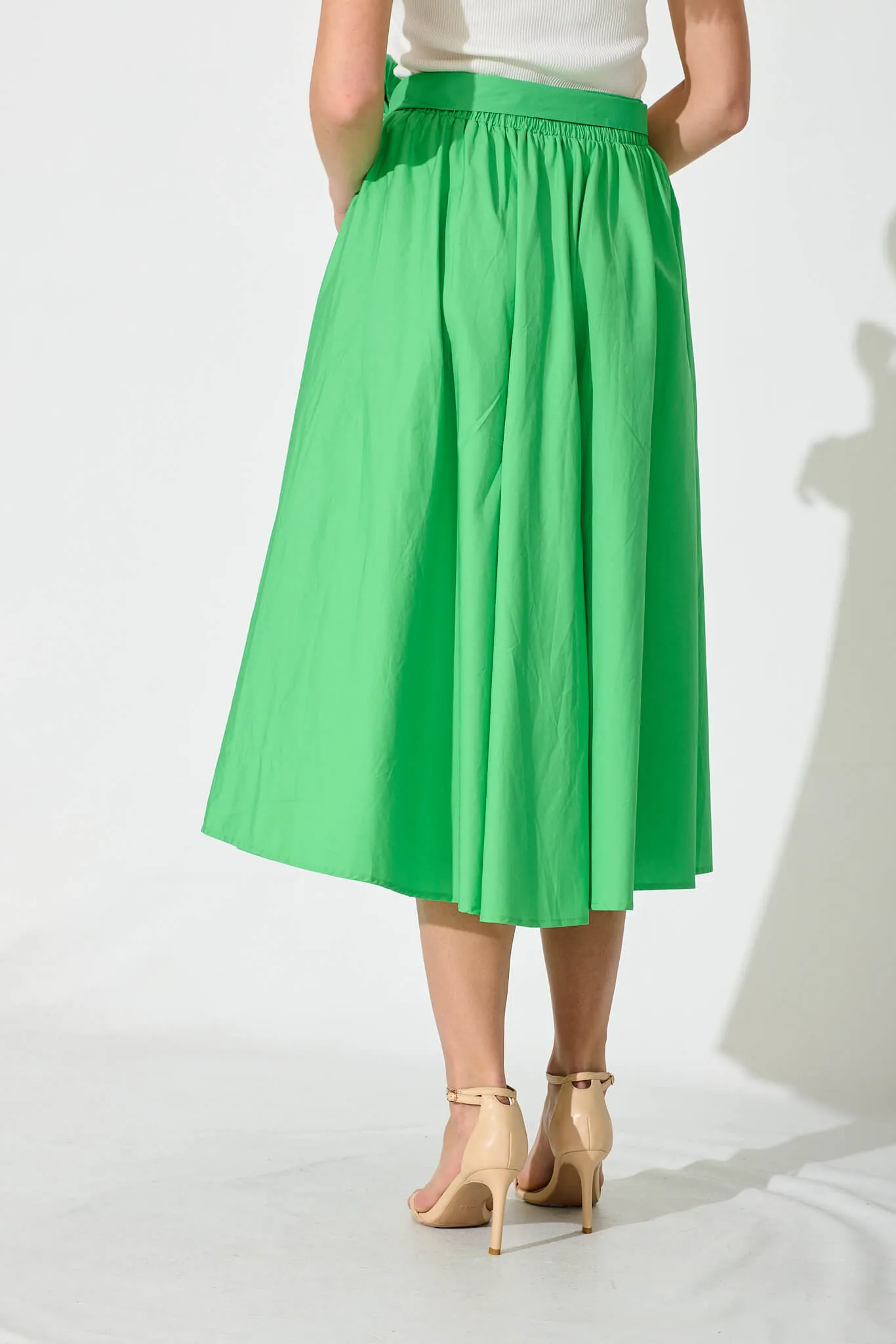 Ivy Midi Skirt In Green Cotton sold by St Frock product image thumbnail 3