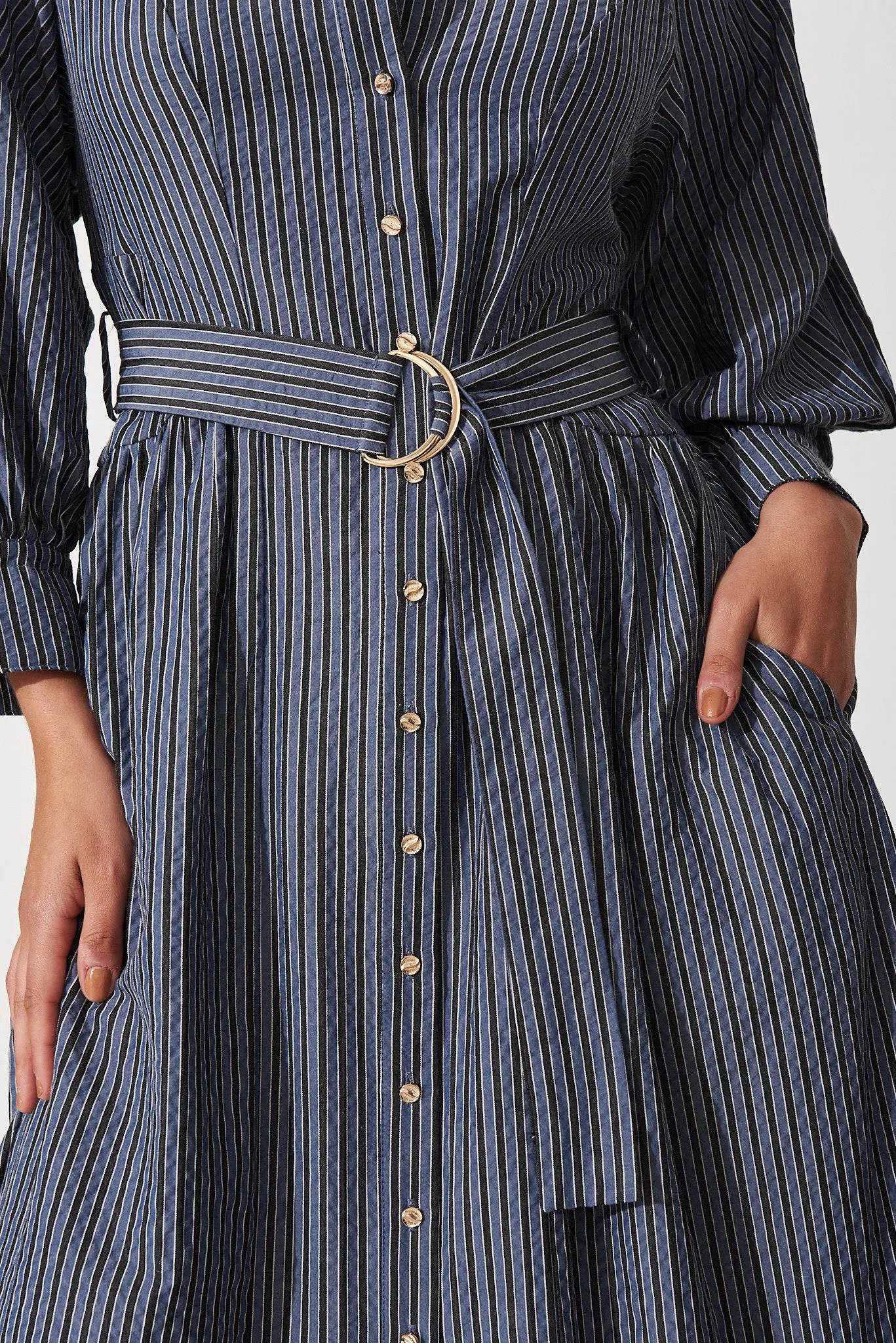 Tatiana Midi Shirt Dress In Navy Stripe Cotton Blend sold by St Frock product image thumbnail 5