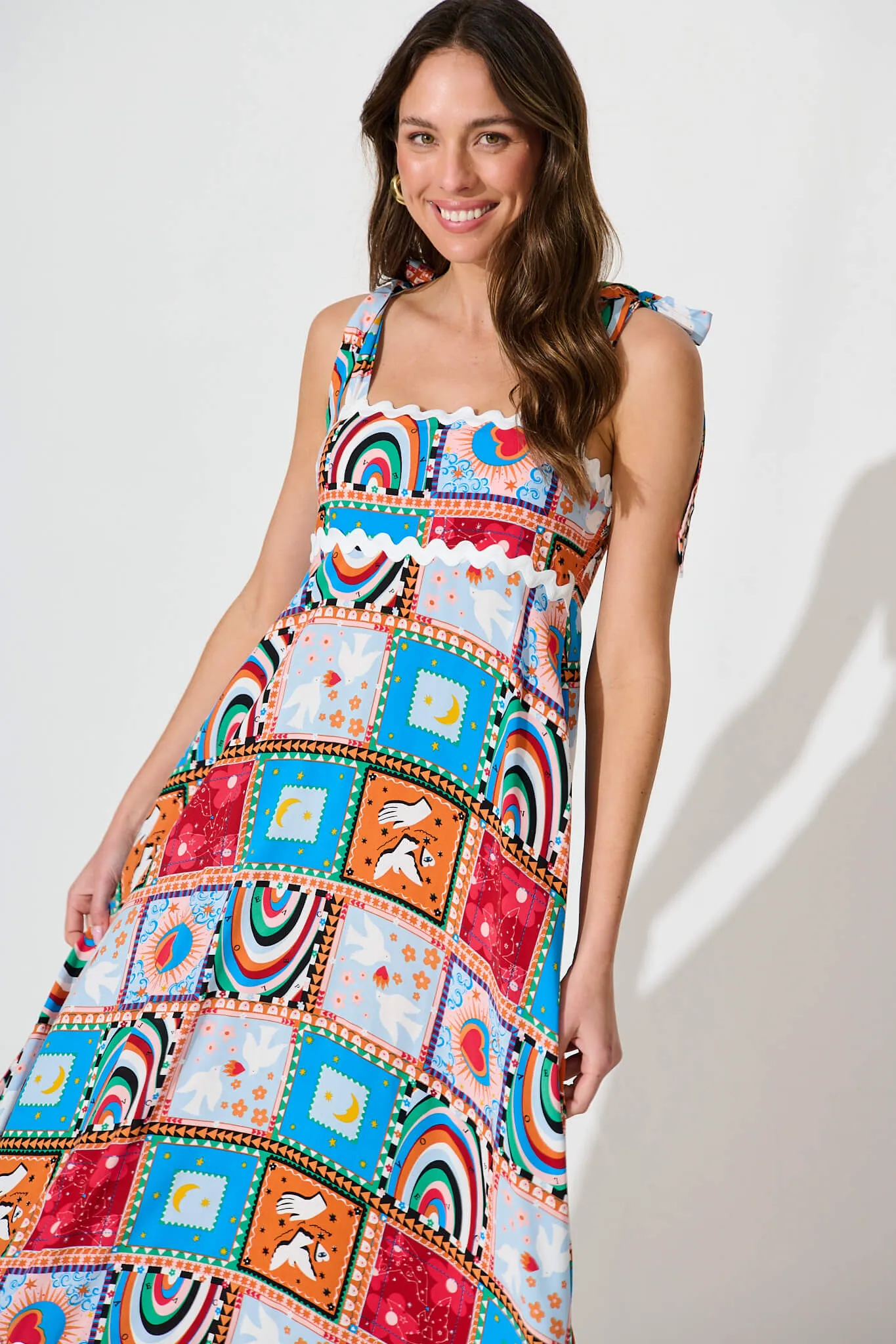 Somerset Maxi Sundress In Bright Multi With Ric Rac Trim sold by St Frock product image thumbnail 2