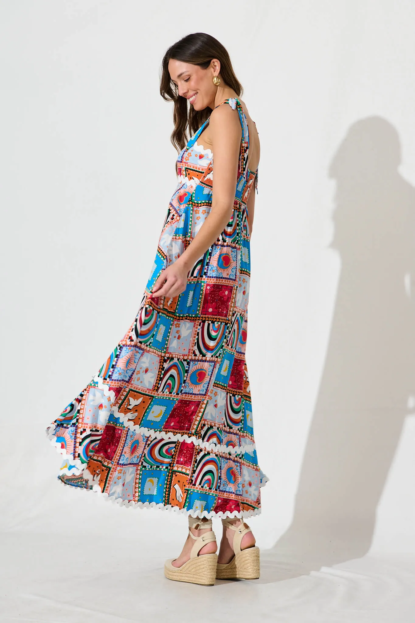 Somerset Maxi Sundress In Bright Multi With Ric Rac Trim sold by St Frock product image thumbnail 4