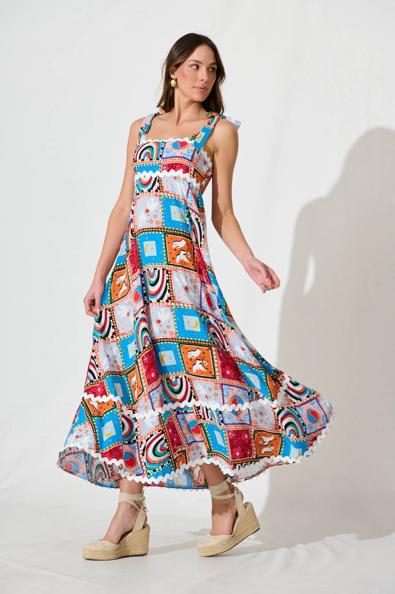 Somerset Maxi Sundress In Bright Multi With Ric Rac Trim sold by St Frock product image thumbnail 3