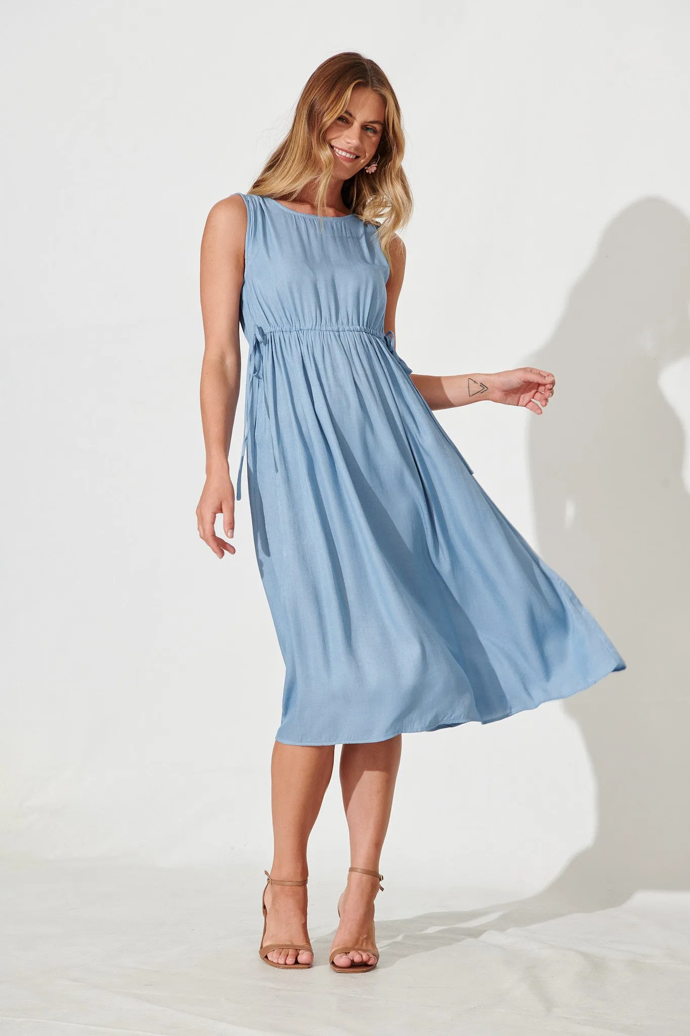 Stelley Midi Dress In Blue Cotton Blend sold by St Frock