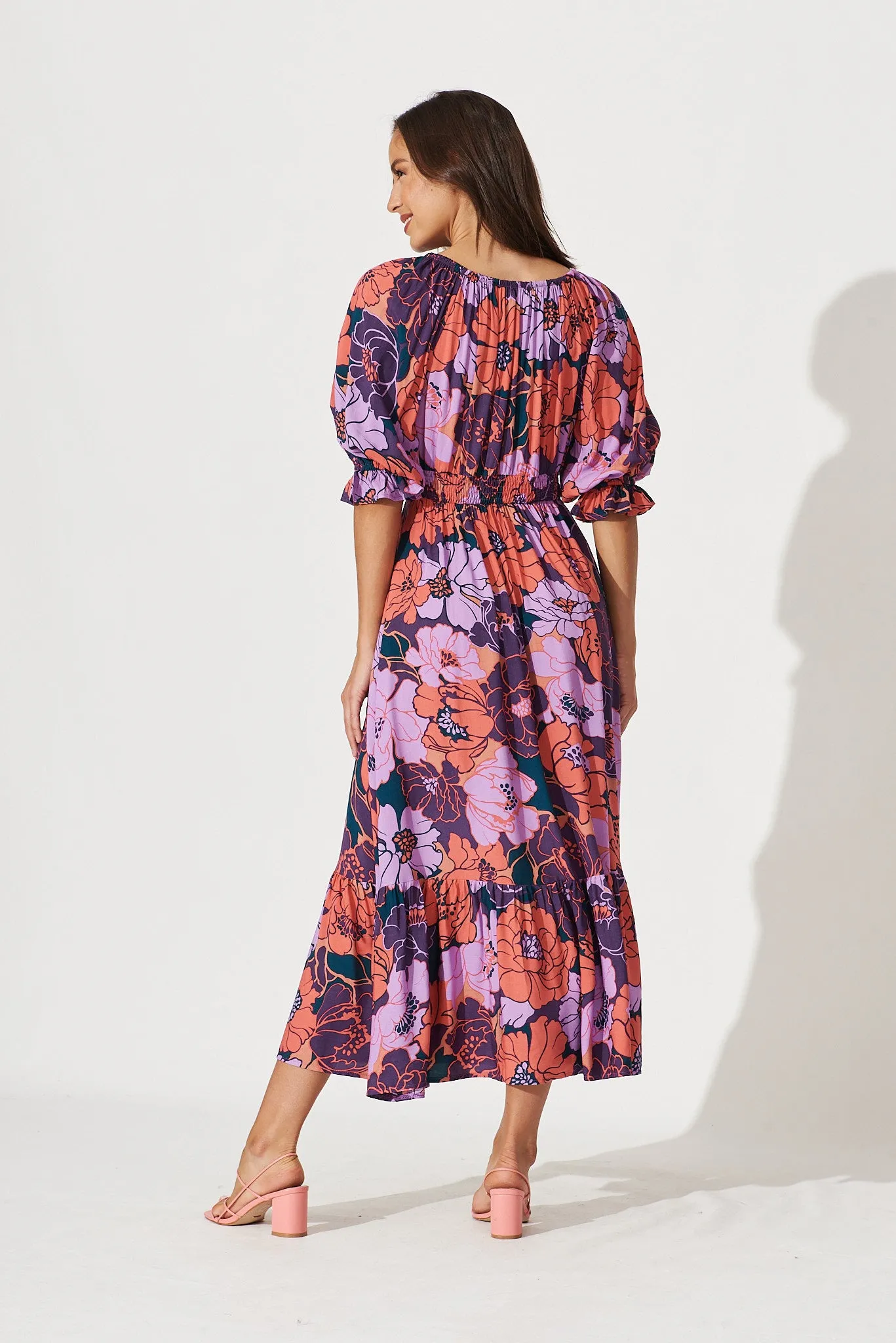 Poppy Midi Dress In Purple With Pink Floral sold by St Frock product image thumbnail 5