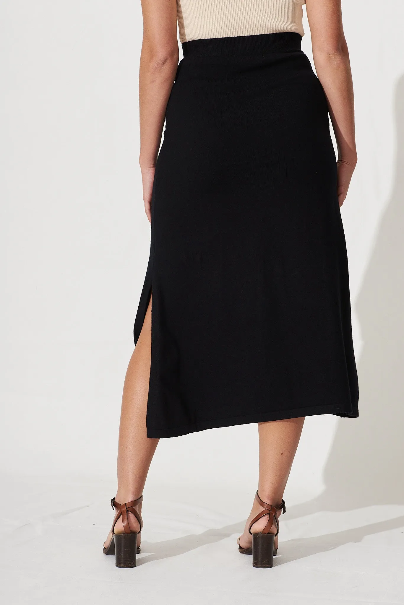 Freyja Midi Knit Skirt In Black Cotton Blend sold by St Frock product image thumbnail 5