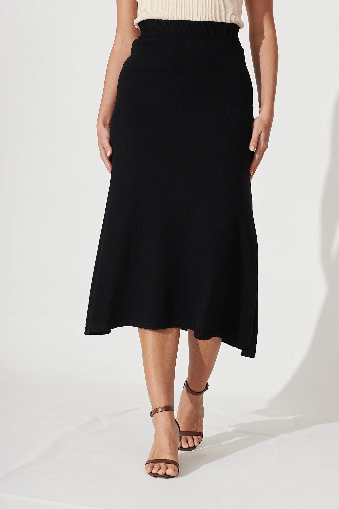 Freyja Midi Knit Skirt In Black Cotton Blend sold by St Frock product image thumbnail 3