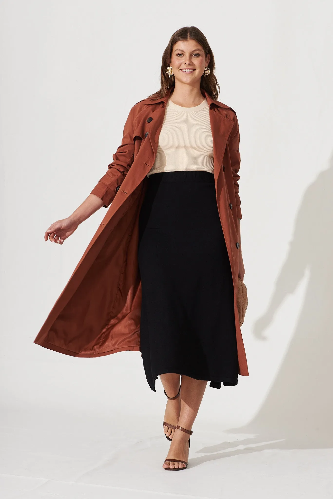 Freyja Midi Knit Skirt In Black Cotton Blend sold by St Frock