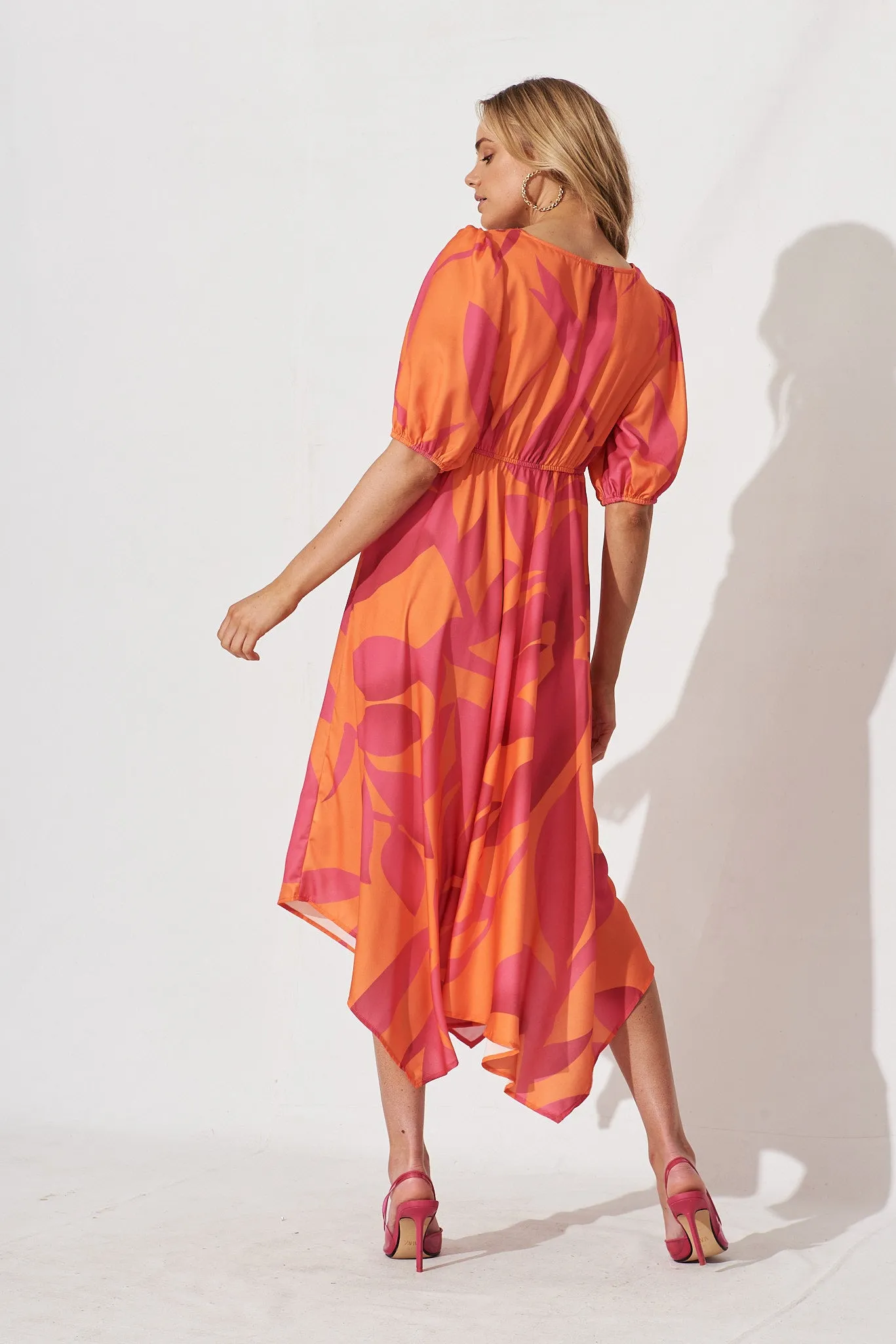 Bloomin Midi Dress In Pink With Orange Leaf sold by St Frock product image thumbnail 4