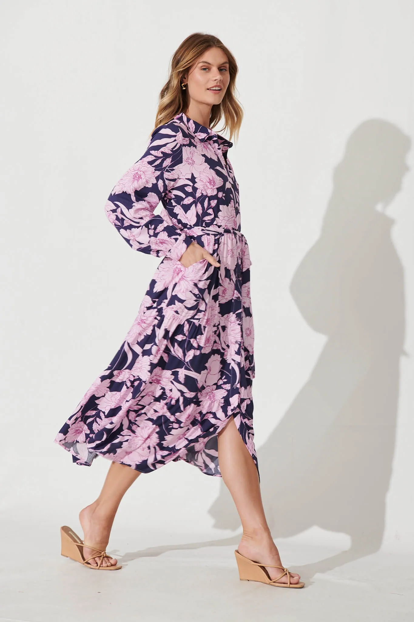 Fiorello Midi Shirt Dress In Purple Floral sold by St Frock product image thumbnail 3