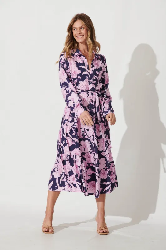 Fiorello Midi Shirt Dress In Purple Floral sold by St Frock