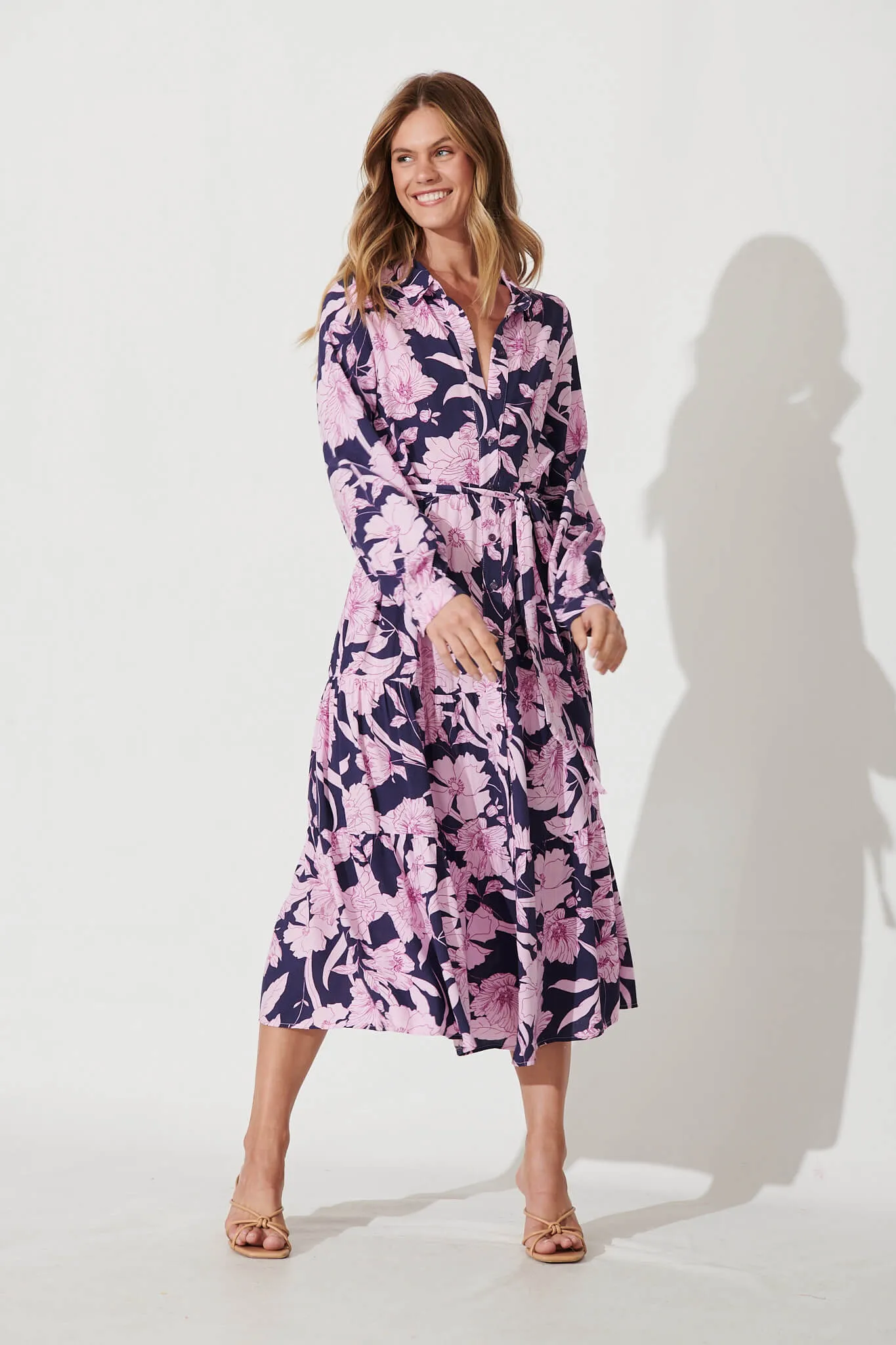 Fiorello Midi Shirt Dress In Purple Floral sold by St Frock