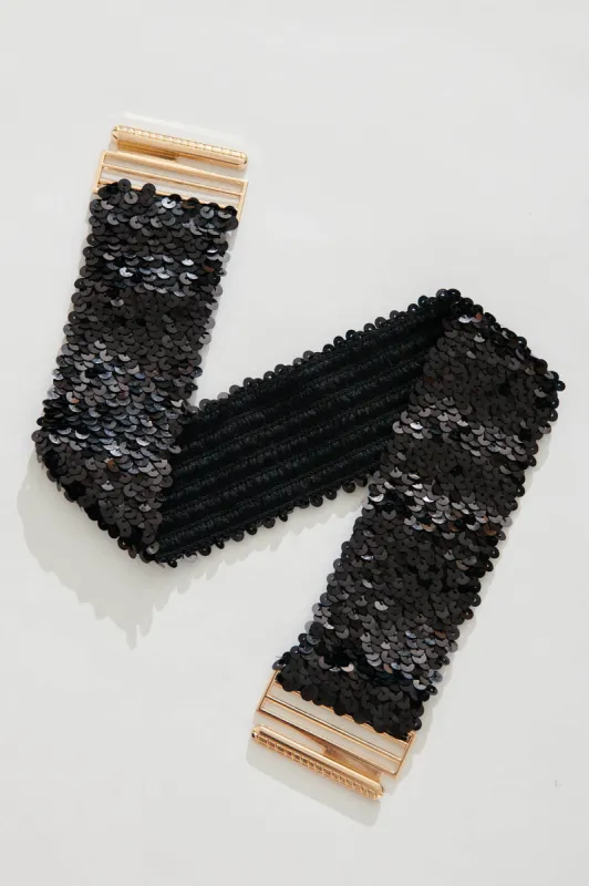 Jada Stretch Belt In Black Sequin sold by St Frock